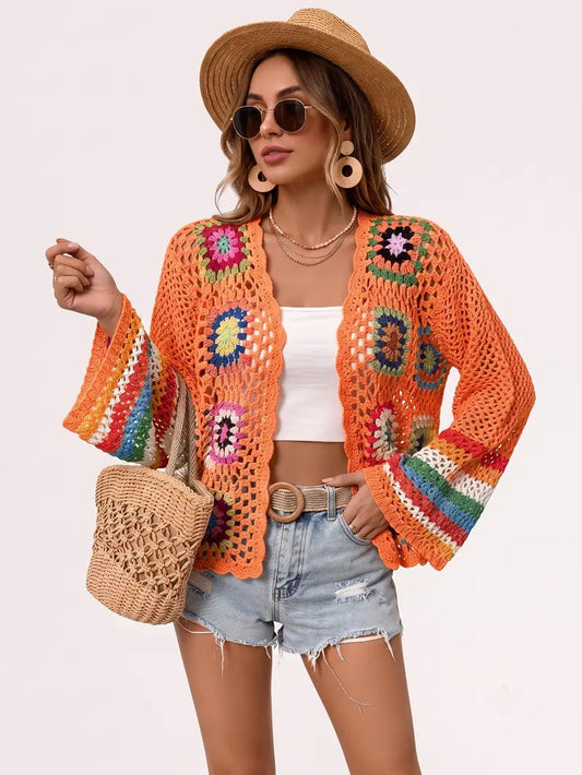 Granny Square Crochet Cardigan in Orange