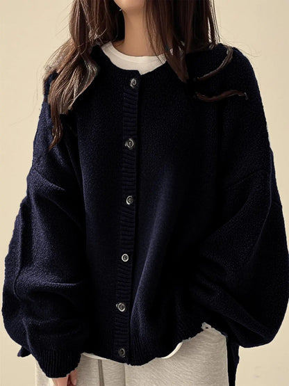 Women's Solid color Basic Button Front Knit Cardigan, Casual Long Sleeve Knitwear for Daily Wear, Ladies Clothes Womenswear for All Seasons Knitting, Knit Sweater Clothing
