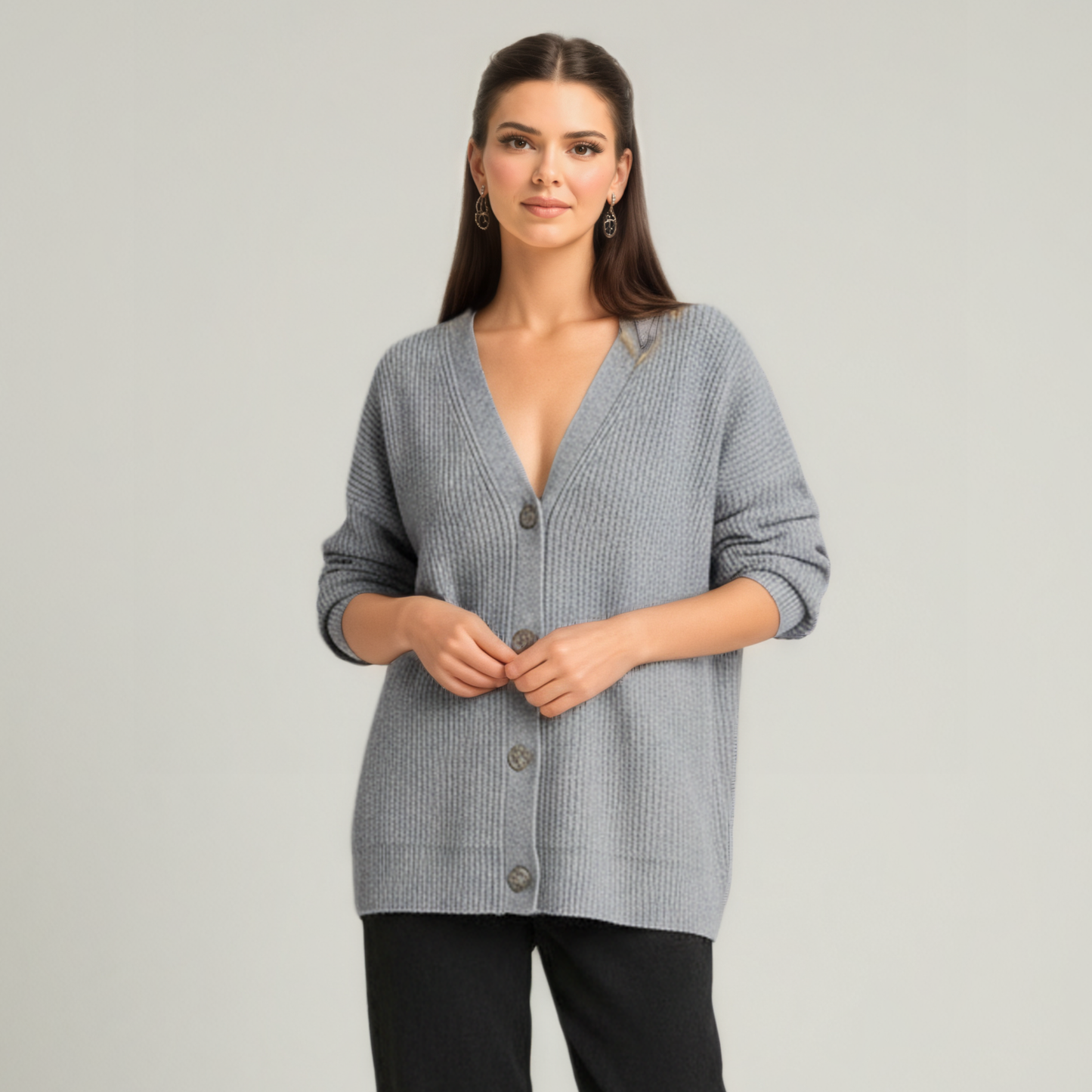 Soft Knit Cashmere Cocoon Front Button Cardigan