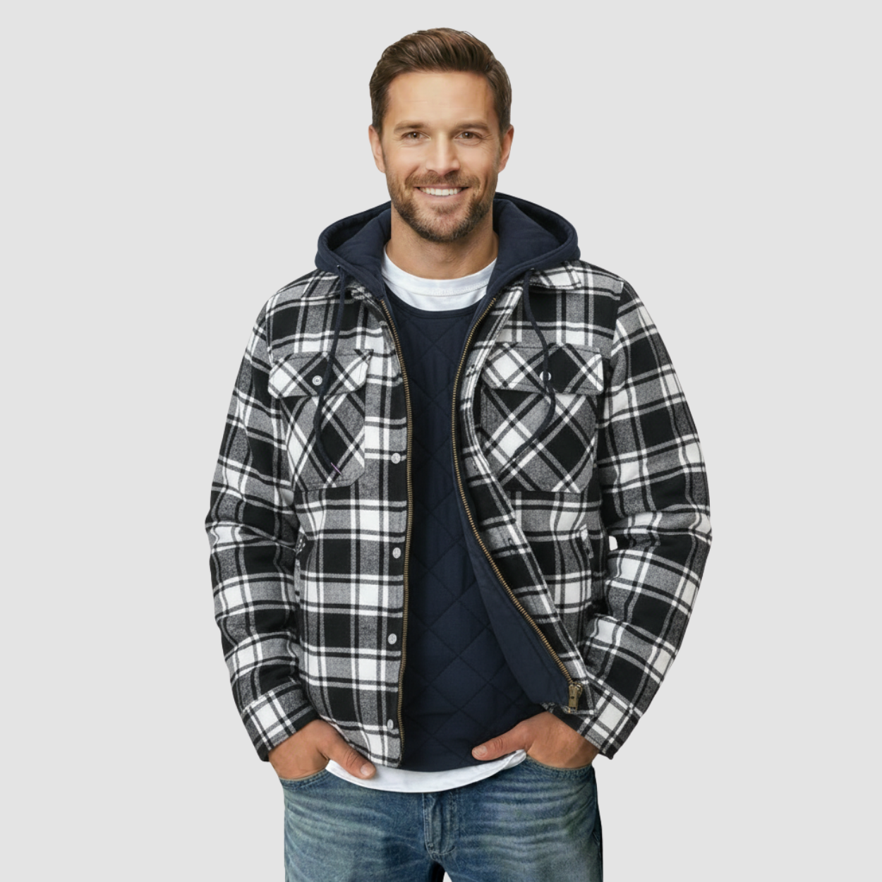Quilted Hooded Plaid Flannel Jacket