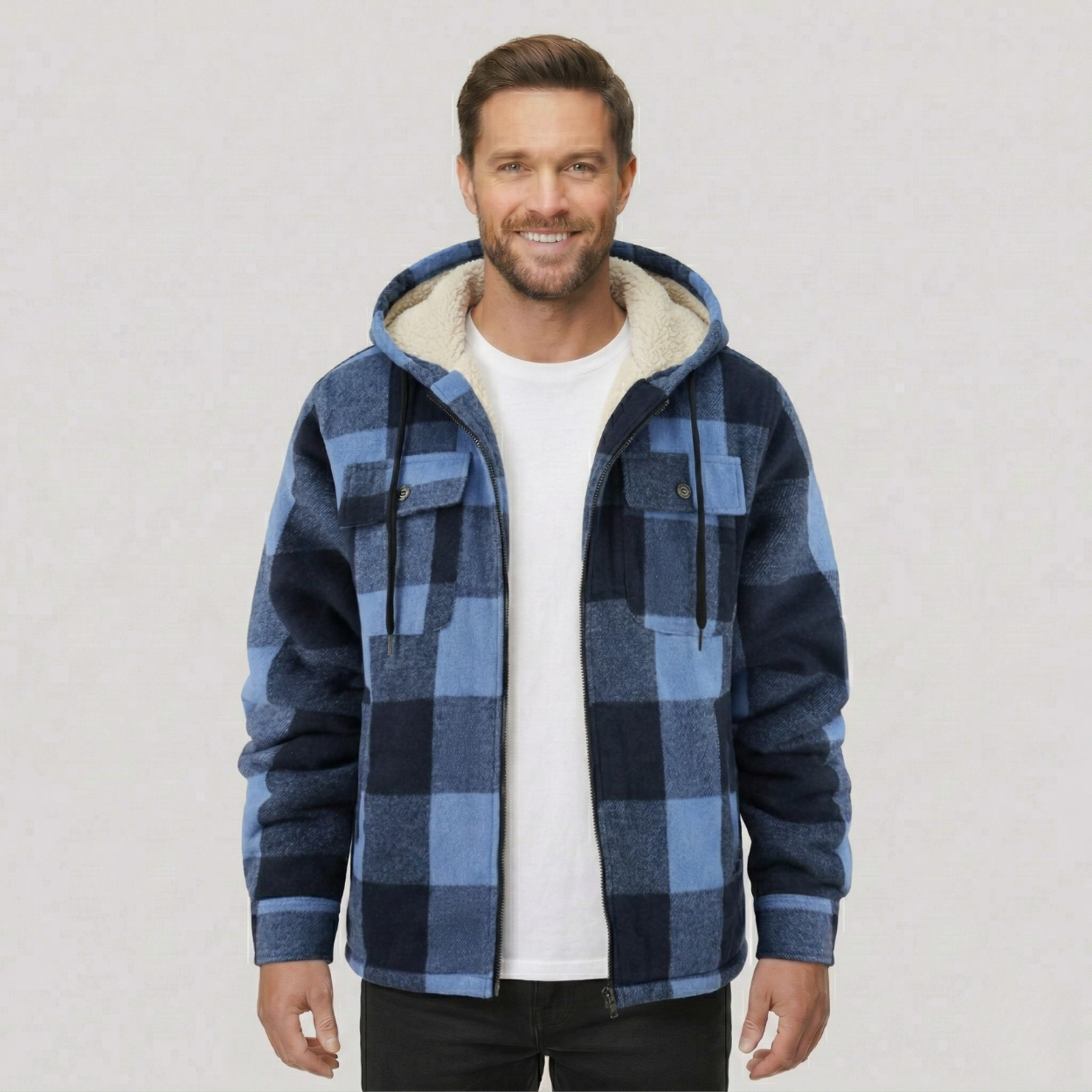 Everyday Plaid Flannel Sherpa Lined Hoodie Jacket