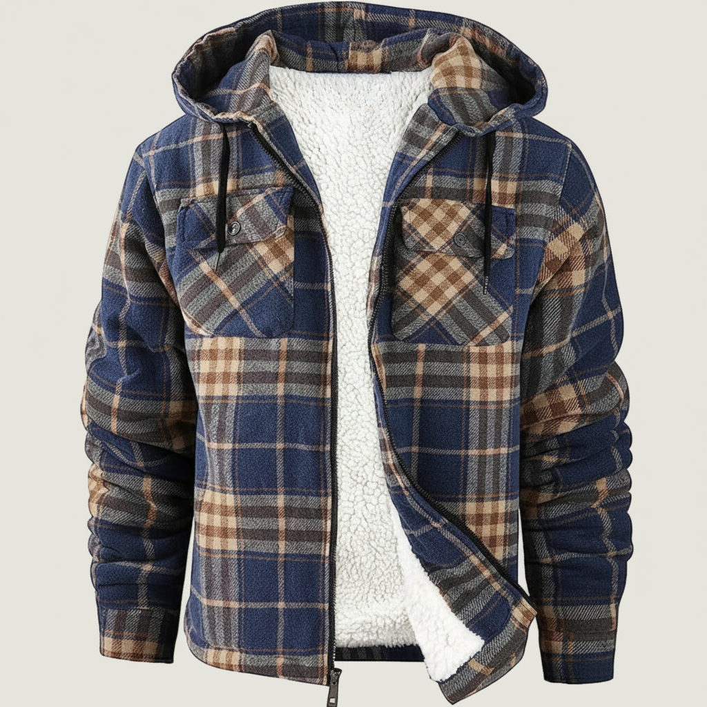 Sherpa Lined Plaid Flannel Zip Hoodie Jacket
