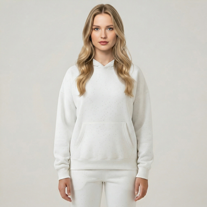 Rhinestone Speckled Pullover Hoodie With Kangaroo Pocket