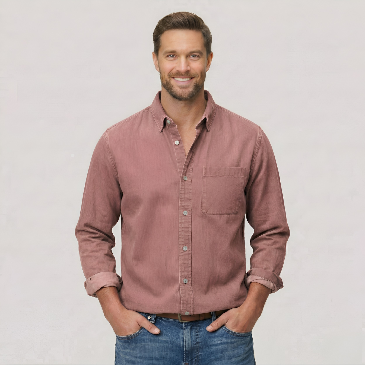 Classic Solid Long Sleeve Button Down Shirt