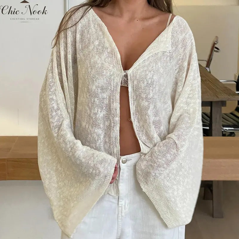 Women‘s Loose Cardigan Solid Boat Neck Hook and Eye Long Sleeve Knitted Tops Casual Fall Clothes Womenswear