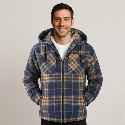 Sherpa Lined Plaid Flannel Zip Hoodie Jacket