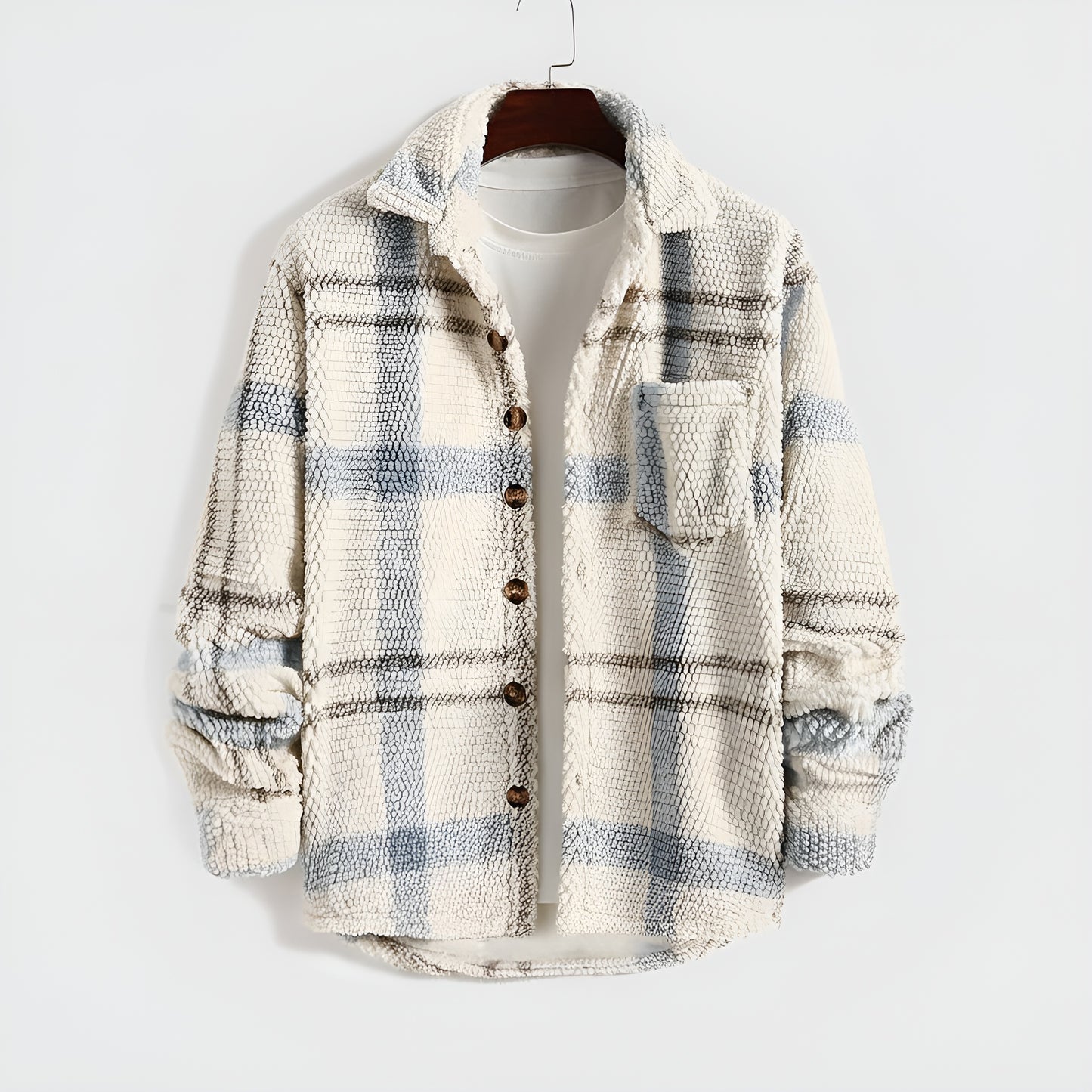 Plaid Fleece Button Down Shirt Jacket
