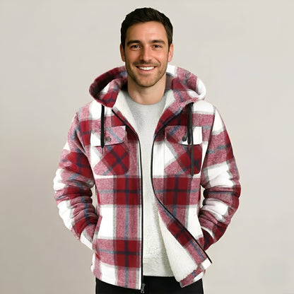 Sherpa Lined Plaid Flannel Zip Hoodie Jacket