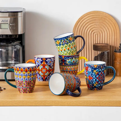 Pack Of 6 Bohemian Style Porcelain Coffee Mugs