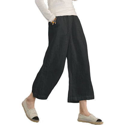 Women Loose Cotton Capris Cropped Wide Leg Pants-Legletic | SLIMG:7058953332996448581