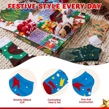 JOYIN 2026 Christmas Advent Calendar, 12 Days Christmas Warm Cotton Socks for Women Adults, Xmas Countdown Calendar with 8 Low Cut & 4 Knee High Socks, Xmas Party Favor Gifts