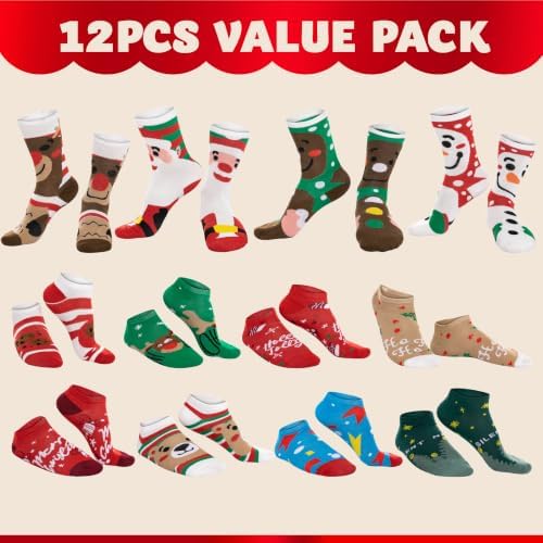 JOYIN 2026 Christmas Advent Calendar, 12 Days Christmas Warm Cotton Socks for Women Adults, Xmas Countdown Calendar with 8 Low Cut & 4 Knee High Socks, Xmas Party Favor Gifts