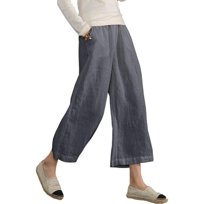Women Loose Cotton Capris Cropped Wide Leg Pants-Legletic | SLIMG:7058953332979671360