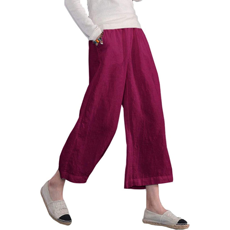 Women Loose Cotton Capris Cropped Wide Leg Pants-Legletic | SLIMG:7058953332979671356