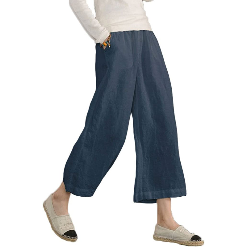 Women Loose Cotton Capris Cropped Wide Leg Pants-Legletic | SLIMG:7058953332979671357