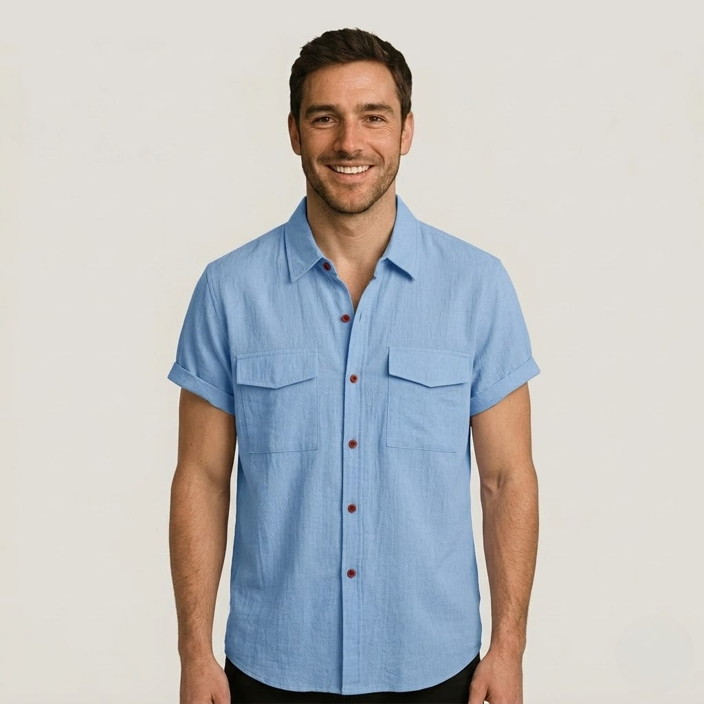 Linen Blend Short Sleeve Button Down Shirt