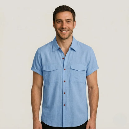 Linen Blend Short Sleeve Button Down Shirt