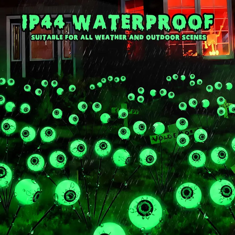 Halloween Themed 12 LED Solar Eyeball Lights Set With 2 Lighting Modes