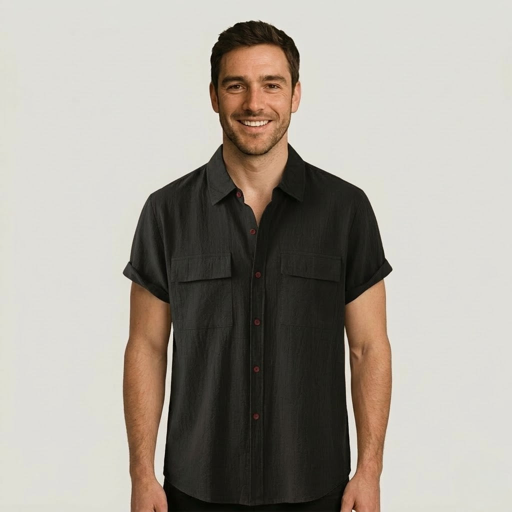 Linen Blend Short Sleeve Button Down Shirt