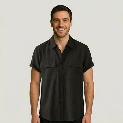 Linen Blend Short Sleeve Button Down Shirt