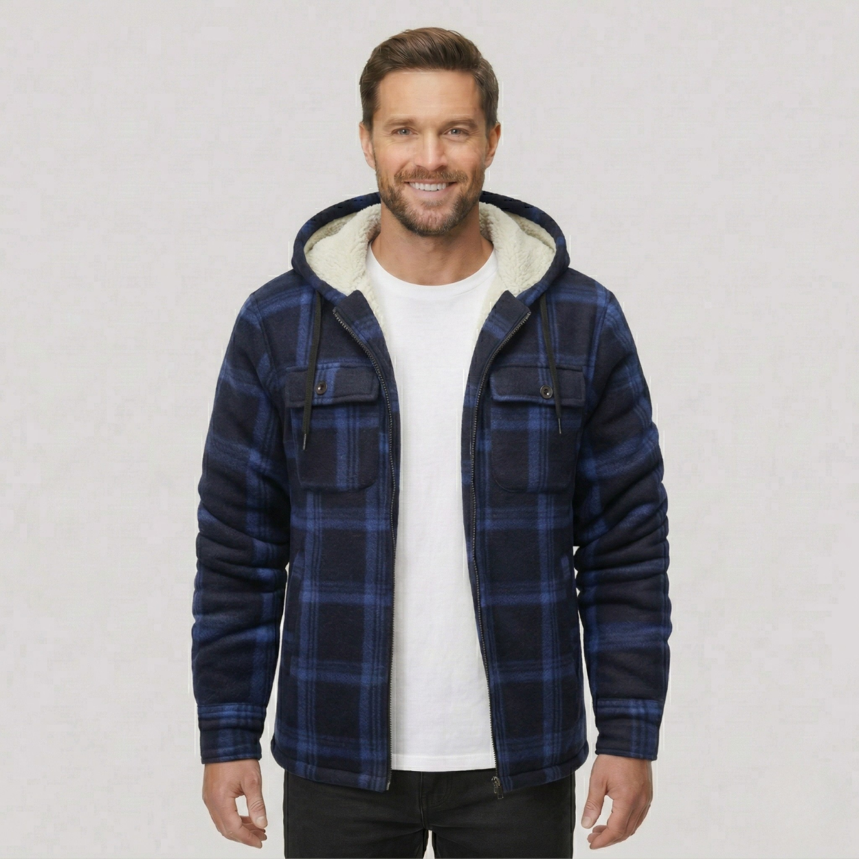 Everyday Plaid Flannel Sherpa Lined Hoodie Jacket