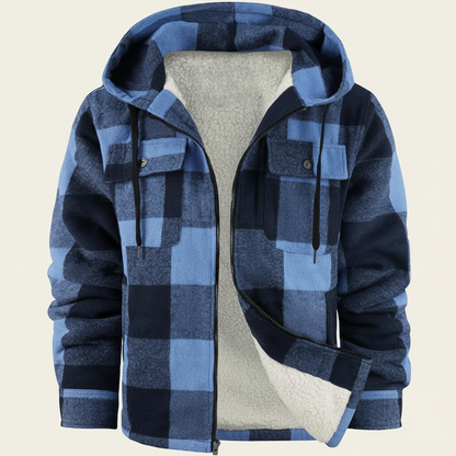 Sherpa Lined Plaid Flannel Zip Hoodie Jacket
