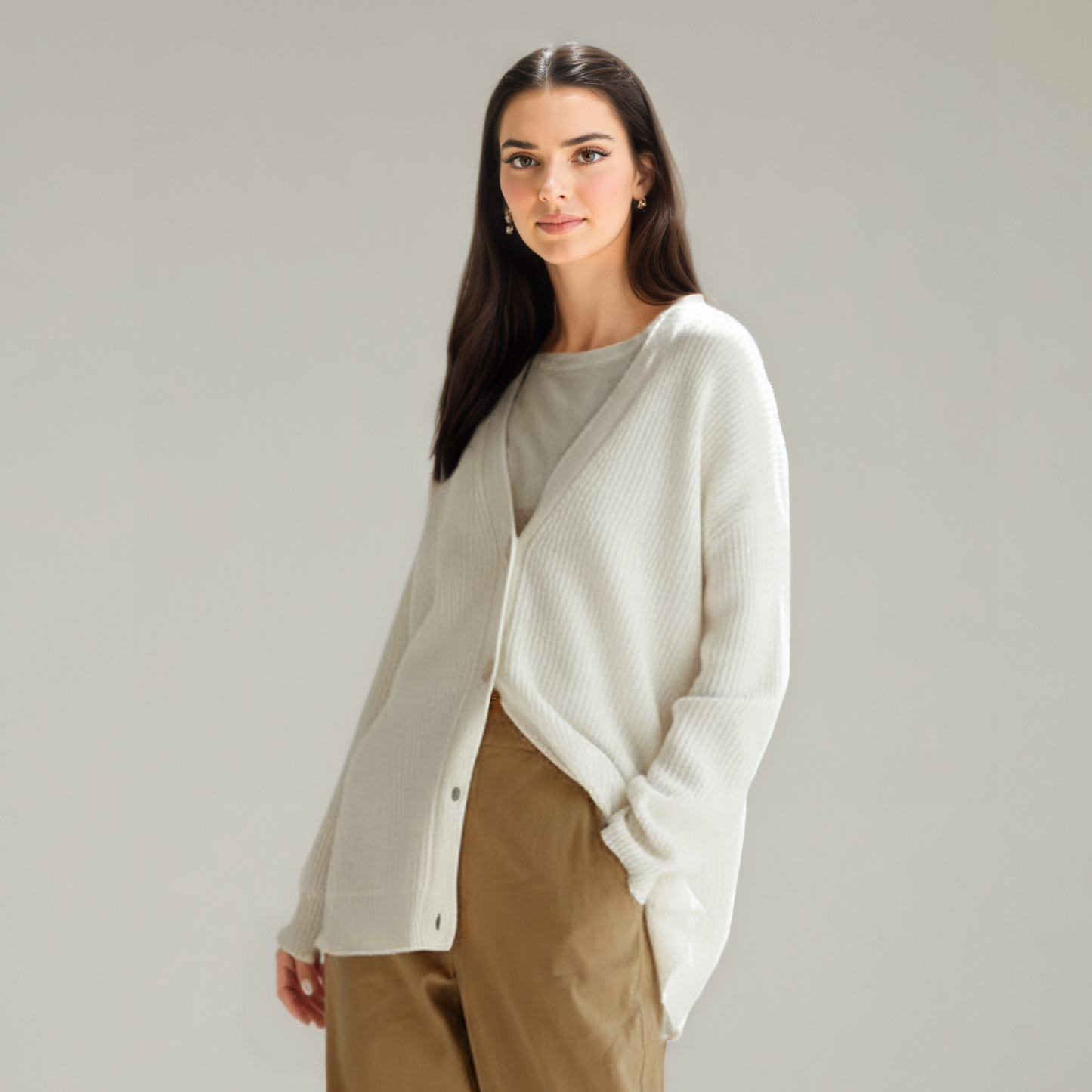Soft Knit Cashmere Cocoon Front Button Cardigan