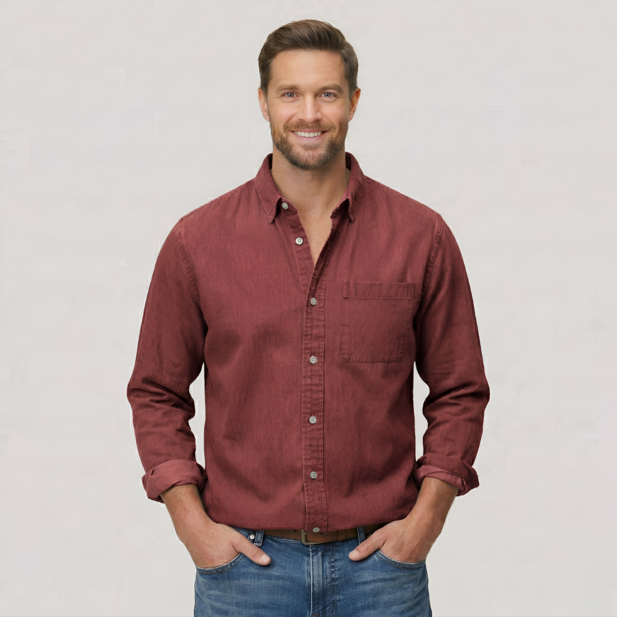 Classic Solid Long Sleeve Button Down Shirt