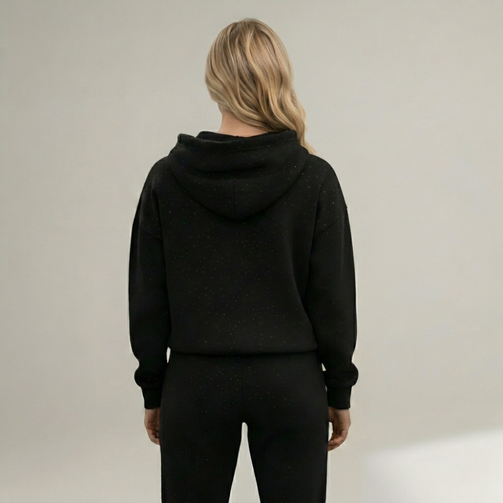 Rhinestone Speckled Pullover Hoodie With Kangaroo Pocket