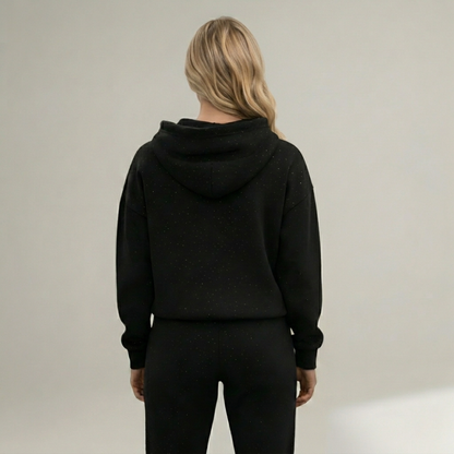 Rhinestone Speckled Pullover Hoodie With Kangaroo Pocket