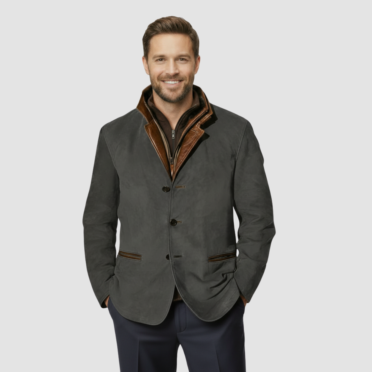 Leather Blazer with Shearling Collar Jacket