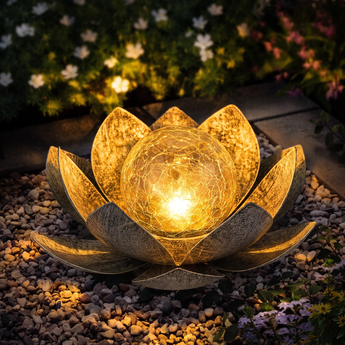 Crackle glass glowing after dark