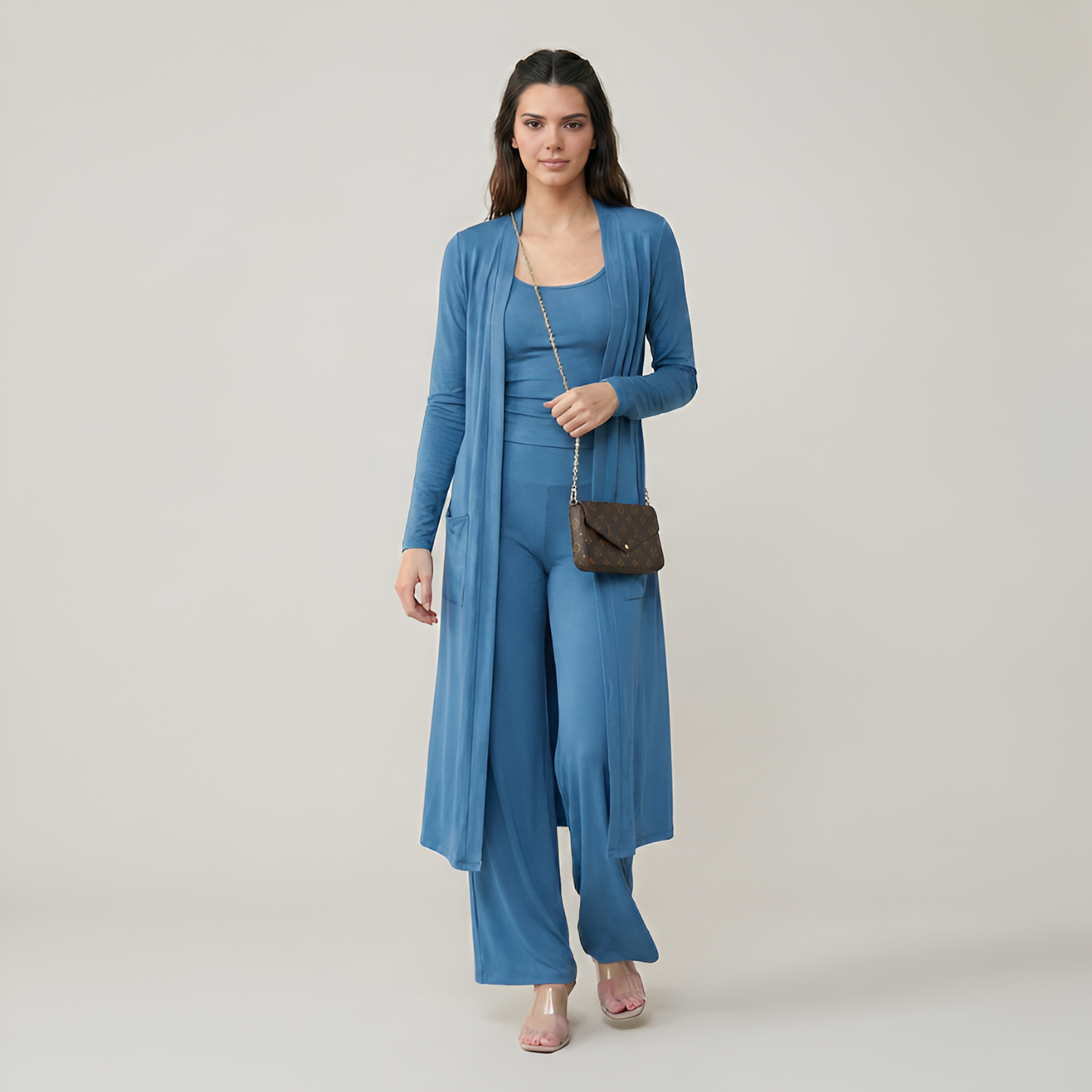 3 Piece Long Cardigan Knit Set
