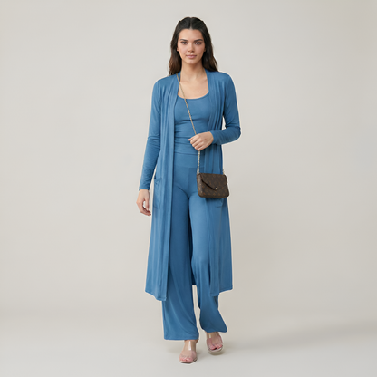 3 Piece Long Cardigan Knit Set