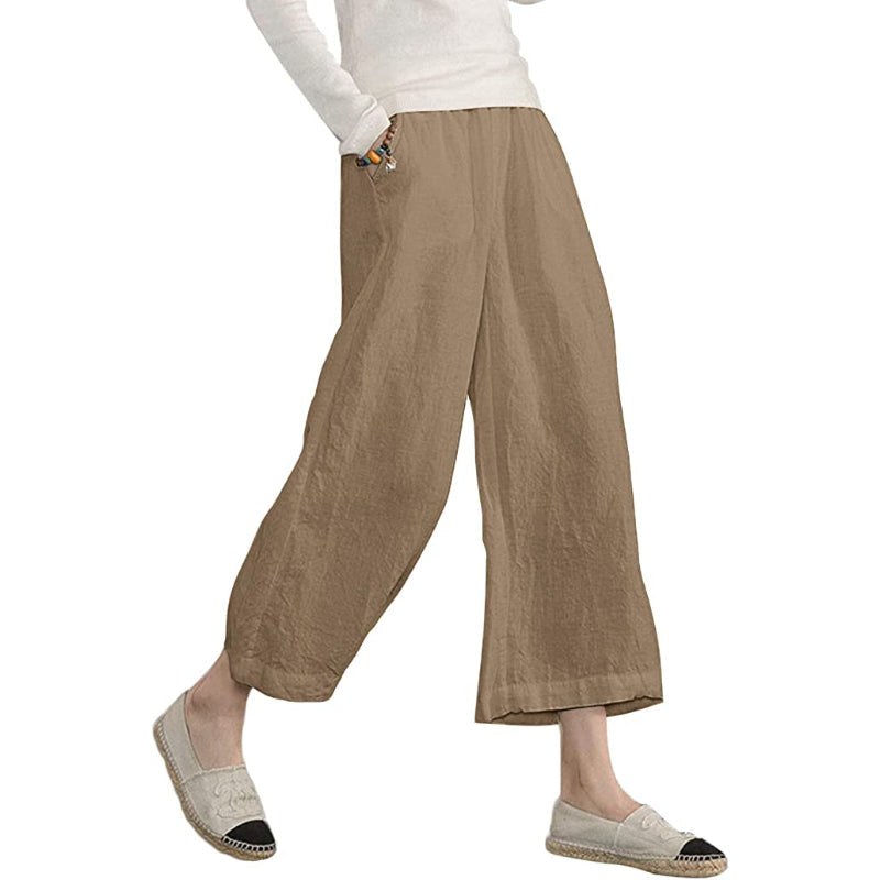 Women Loose Cotton Capris Cropped Wide Leg Pants-Legletic | SLIMG:7058953332996448578