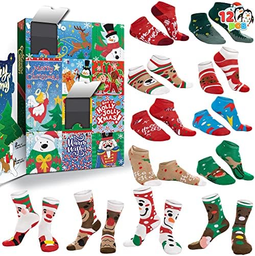 JOYIN 2026 Christmas Advent Calendar, 12 Days Christmas Warm Cotton Socks for Women Adults, Xmas Countdown Calendar with 8 Low Cut & 4 Knee High Socks, Xmas Party Favor Gifts