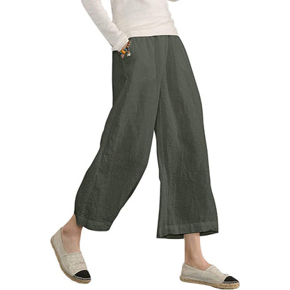 Women Loose Cotton Capris Cropped Wide Leg Pants-Legletic | SLIMG:7058953332996448580