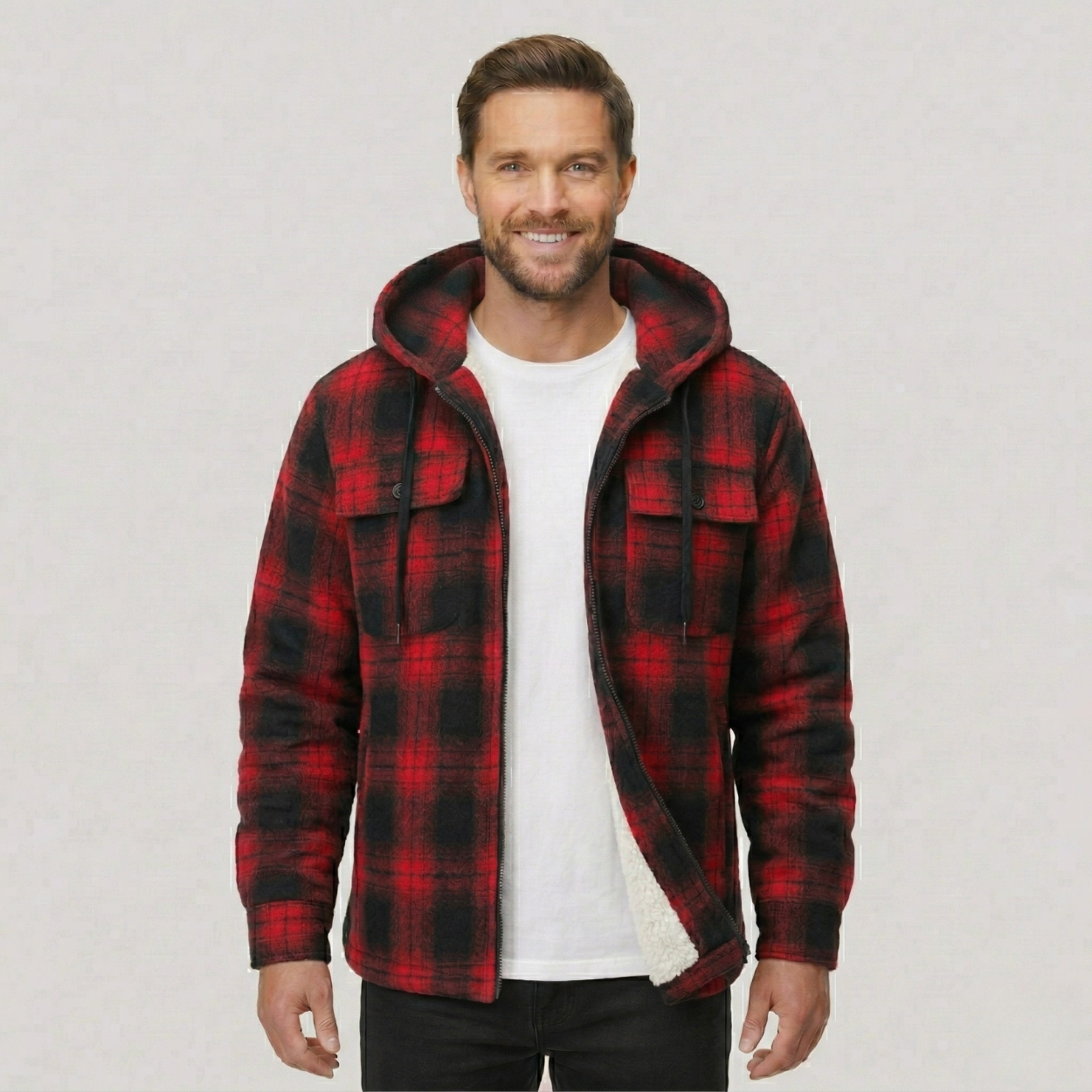 Everyday Plaid Flannel Sherpa Lined Hoodie Jacket