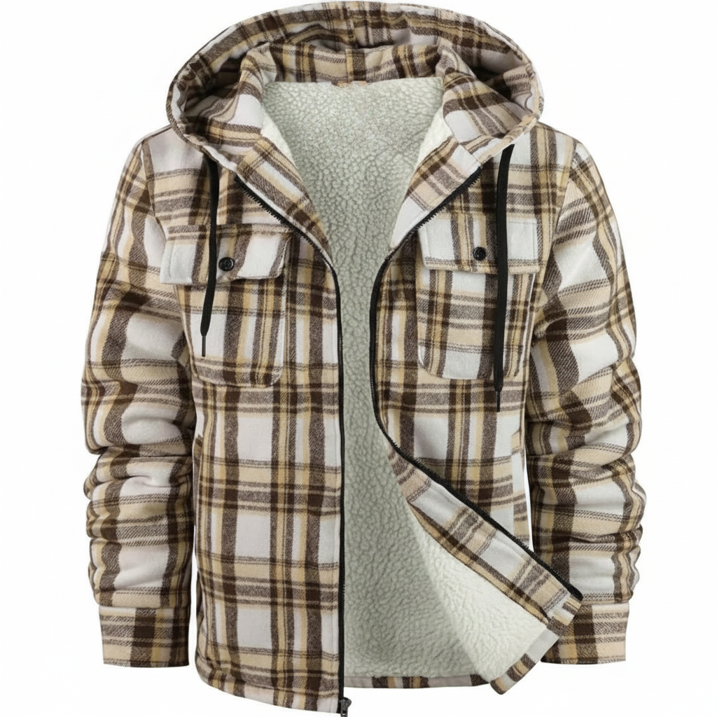 Sherpa Lined Plaid Flannel Zip Hoodie Jacket