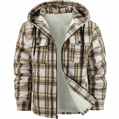Sherpa Lined Plaid Flannel Zip Hoodie Jacket