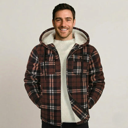 Sherpa Lined Plaid Flannel Zip Hoodie Jacket