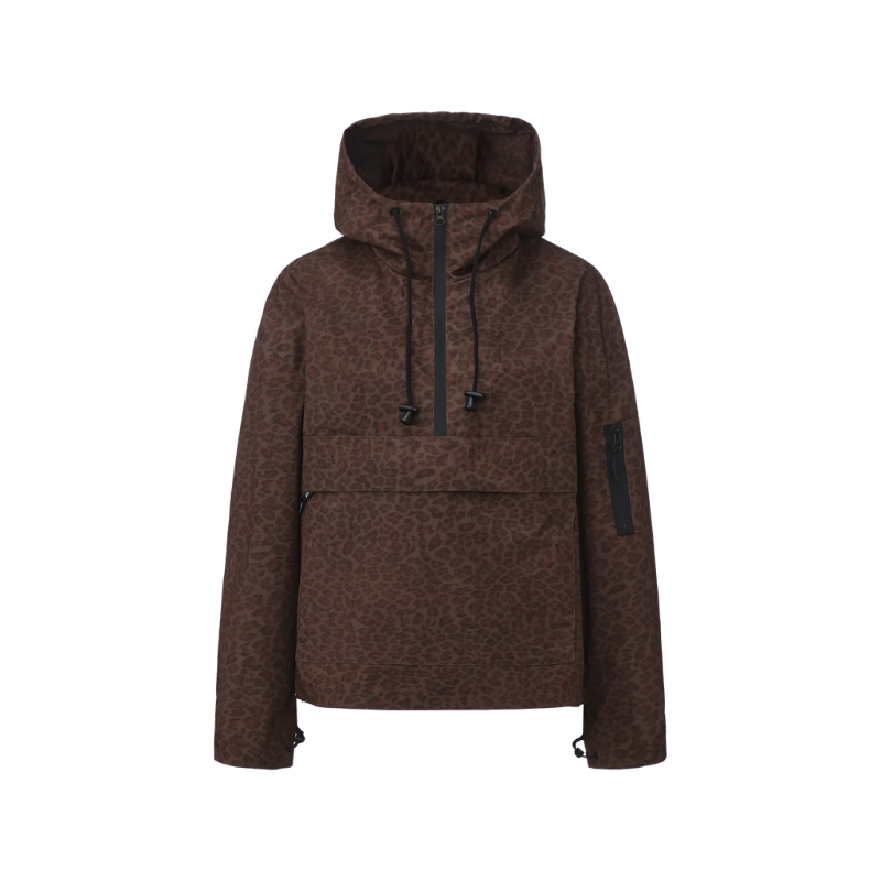 Hooded Half Zip Leopard Print Pullover Hoodie