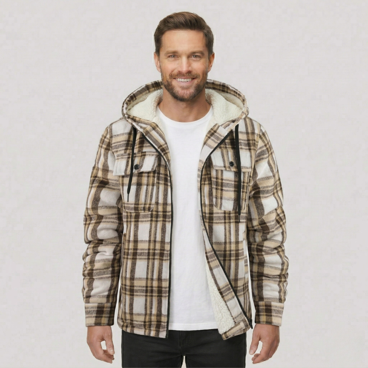 Everyday Plaid Flannel Sherpa Lined Hoodie Jacket