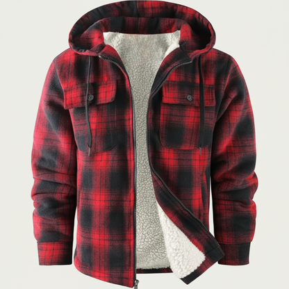 Sherpa Lined Plaid Flannel Zip Hoodie Jacket