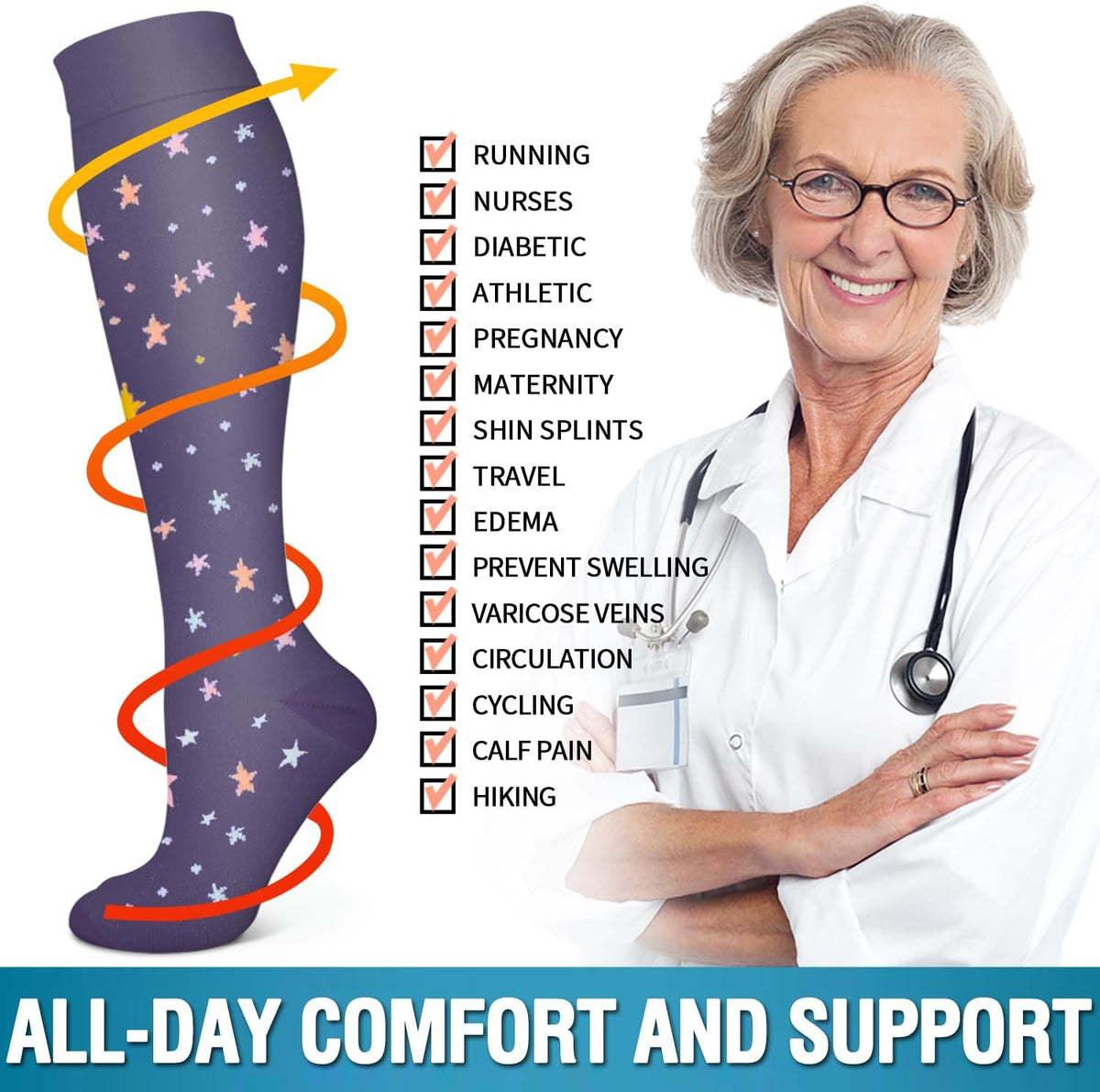 6 Pairs Copper Compression Socks