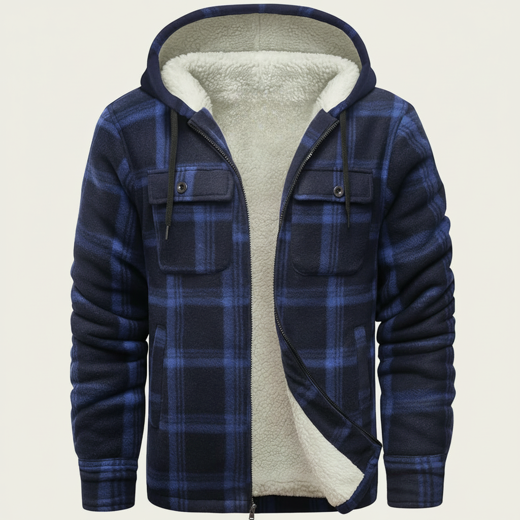 Sherpa Lined Plaid Flannel Zip Hoodie Jacket