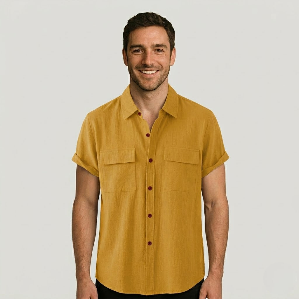 Linen Blend Short Sleeve Button Down Shirt