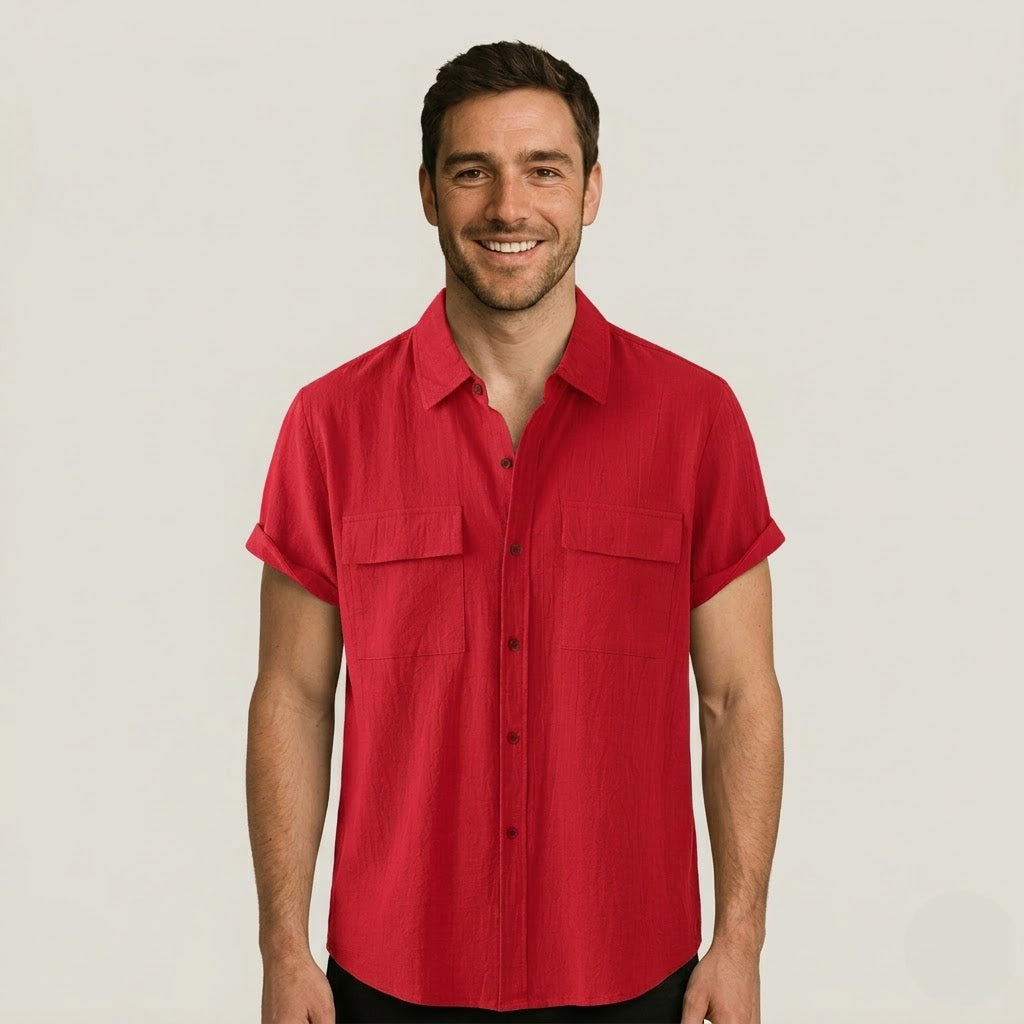 Linen Blend Short Sleeve Button Down Shirt
