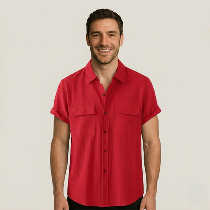 Linen Blend Short Sleeve Button Down Shirt