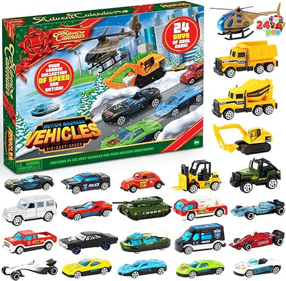 JOYIN 2022 Christmas Advent Calendar for Kids, 24 Days Countdown Calendar Toys with Diecast Cars Set for Boys Kids Party Favors, Classroom Prizes, Xmas Gift